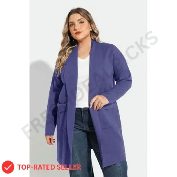 Oversized Cardigan Sweater Open Front Lapel Collar Pocket Chic Winter Coatigan - Picture 3 of 6